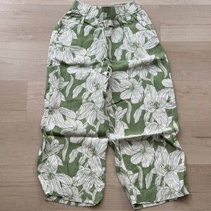 Tahari - Linen Wide Leg Pants - Green/White Florals - S